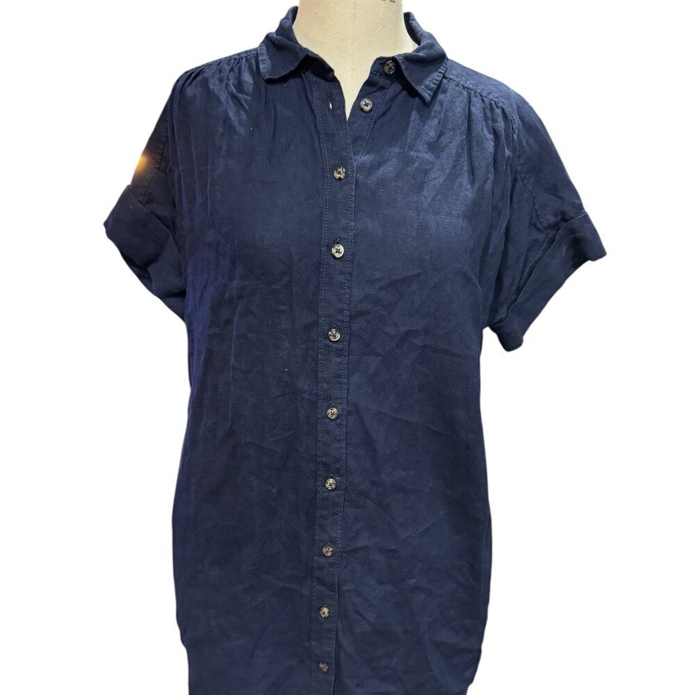 J.Crew Baird McNutt Irish Linen Shirtdress Navy XS Relaxed Fit AY623